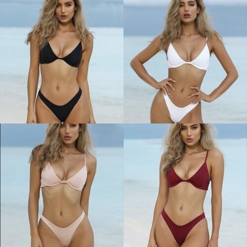 Women Micro Bikini set 2021 Push Up Swimwear Solid Beach Bathing Suit Brazilian Thong Swimsuit Girls Bikini Underwire Swim Suit