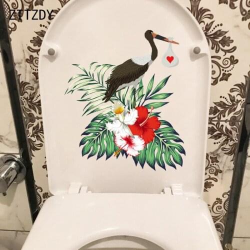 ZTTZDY 20.5CM×23.9CM Cranes In Flowers WC Toilet Stickers Funny Home Room Wall Decoration T2-1012