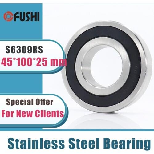 1PC S6309RS Bearing 45*100*25 mm ABEC-3 440C Stainless Steel S 6309RS Ball Bearings 6309 Stainless Steel Ball Bearing
