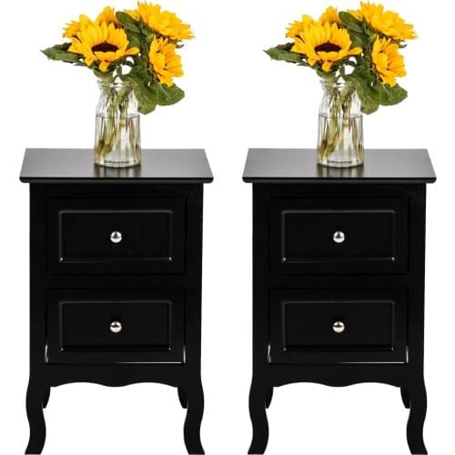 2pcs Density Board Spray Paint Bedside Table of 2 Drawers Country Style White Black Bedroom Nightstand