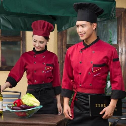 3 Color Men Chef Clothing Hotel Restaurant Pastry Chef Clothing Long Sleeve Women Chef Uniforms Clothes