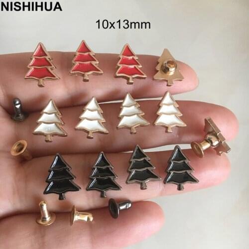 30 sets -Christmas Tree Shaped Rivet Studs 10x13mm Red,White,Black Oil Filled Gold Metal Cup,Clothing Decoration Rivet Spike -A