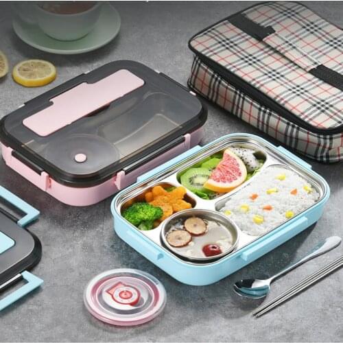 304 Stainless Steel Microwae Heating Lunch Box Sealed Square Lunch Container Bento Box For School Office Food Storage Box