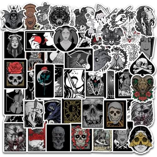 50PCS Horror And Thriller Square Style skull Gothic Wind For Luggage Motorcycle Laptop Refrigerator Case Helmet Toy Decals