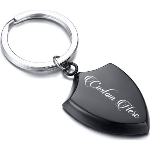 Free Custom Personalize Engrave Vintage Punk Shield Stainless Steel Key Chains for Men Stainless Steel Male Jewelry