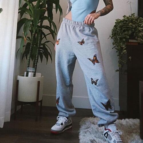 Casual Women Butterfly Print High Waist Jogger Sporty Harem Pants Loose Trousers