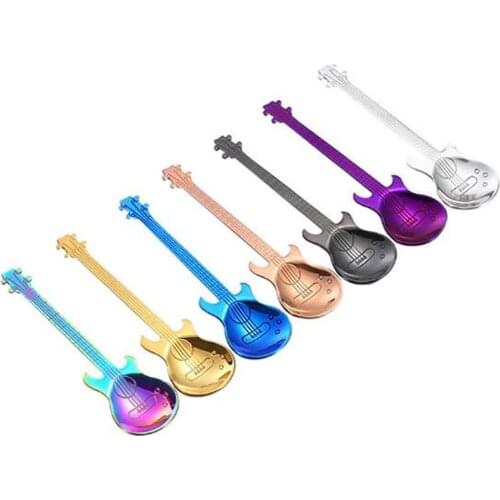 Childrens stainless steel cartoon guitar spoon coffee shape music theme mixing spoon small ice cream dessert creative tableware