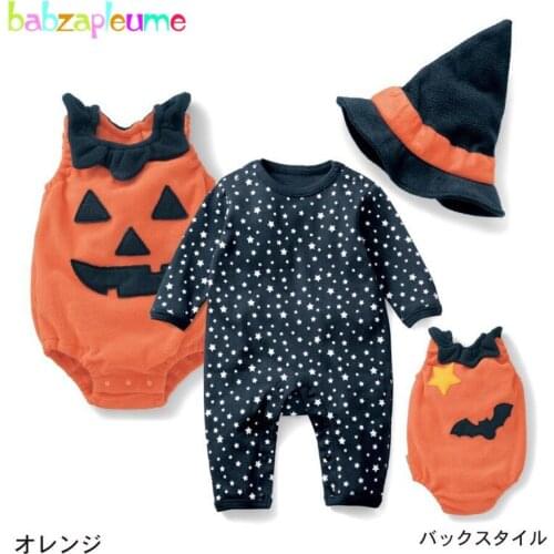 3PCS/0-24Months/Halloween Pumpkin Baby Jumpsuit Boys Girls Clothing Set Cartoon Cute Bobysuit+Rompers+Hat Newborn Clothes BC1004