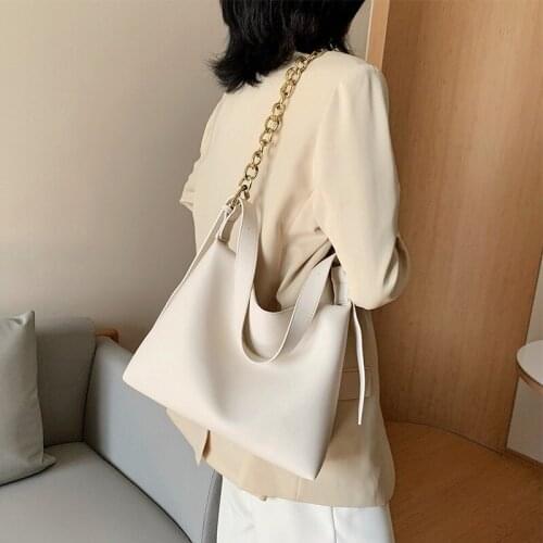Elegant Ladies Soft Pu Leather Shoulder Bag Designer Chain Totes Bag Women Crossbody Bags Office Work Big Packing Handbag White