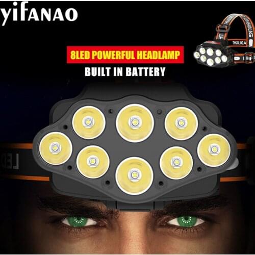 8 LED Rechargeable Headlamp Flashlight 4 Modes USB Rechargeable Waterproof Head Lamps for Adults Outdoor Camping Running Fishing