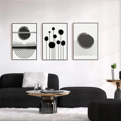 Geometric Abstract Canvas Painting Black Ink Line Wall Art Poster and Print Pictures Noridc Minimalism Living Room Home Decor