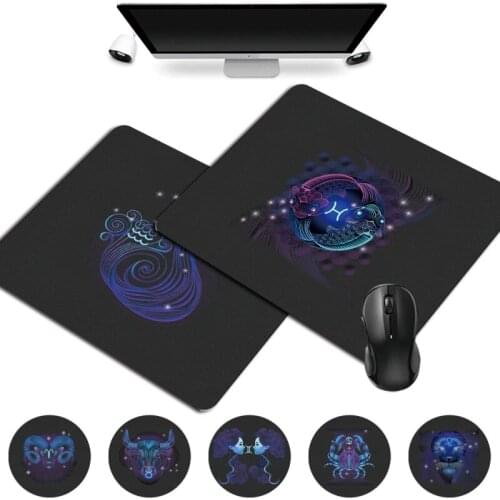 Smooth Gaming Mouse Pad PU Leather Computer Mouse Mat Portable Small 25x21cm Office Desk Accessories Zodiac Pattern Series