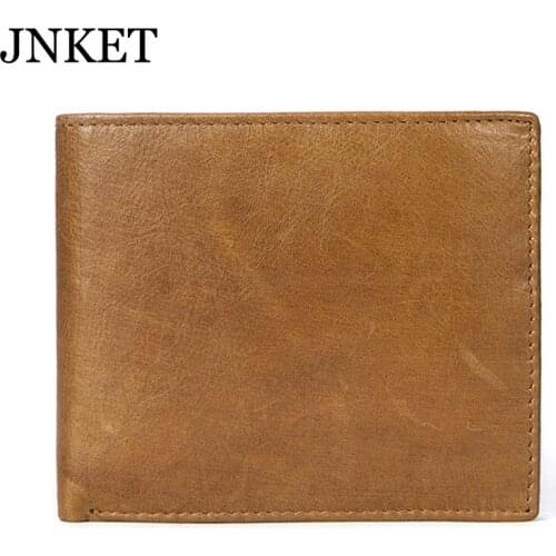 JNKET Retro Mens Wallet Credit Card Wallet Cow Leather Clutch Wallet Billfold Short Wallet Card Holder