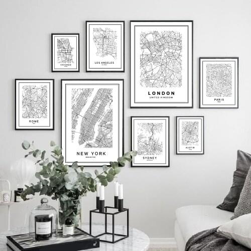 Paris London New York Chicago Map Canvas Painting Sydney Rome Austin Los Angeles Modern Canvas Print Poster Home Decor