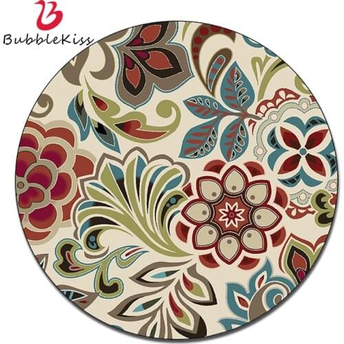 Bubble Kiss Round Carpet Retro Mandala Flower Pattern Rugs Home Polyester Material Area Floor Mats Living Room Coffee Table Pad