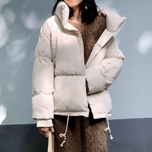 Oversized Winter Womens Jacket Korean Style Loose Thick Coat Ladies Solid Stand Collar Cotton Padded Casual Short Parkas Female