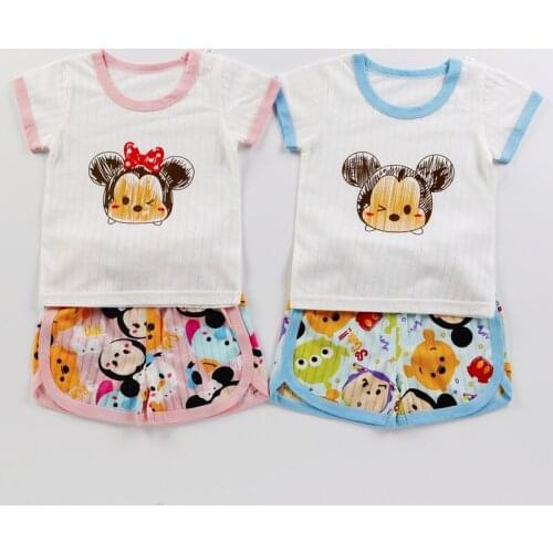 Summer Minnie Mickey Mouse Baby Boys Girls Suits Clothes Children Cartoon Short Sleeve T shirt+Short Pants Sets Pajamas Clothing