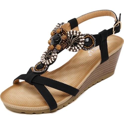Summer new fashion women sandals bohemian beaded casual comfortable buckle slope woman sandals large size sandals 39 40