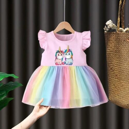 Fashion Cute Kids Dress Unicorn Girls Rainbow Horse Girls Dresses Cartoon Unicorn Party Baby Girls Clothes 1 2 3 4 Years