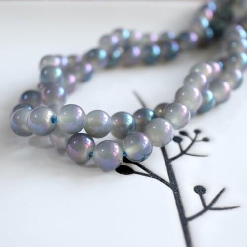 Natural grey blue aqua aura quartz 8mm round loose beads jewelry making DIY for women