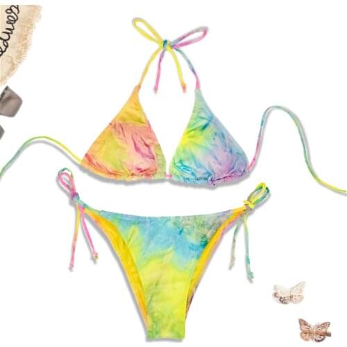 2021 New Two Piece Swimsuit for Women Sexy Bikini Set Tie-dyed Swimwear Adjustable Straps Random Colors Bathing Suits