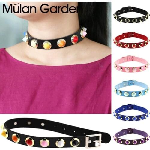M&G Egirl Candy-colored Rivets Night Club Choker for Women Sexy Faux Leather Collar Choker Necklace Party Jewelry Accessories