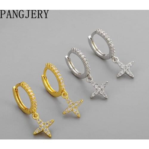 PANGJERY 925 Sterling Silver Micro Pave Zircon Earrings for Women Fashion Creative Abstract Star Bright Party Fine Jewelry Gifts
