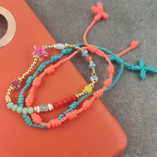 Handmade Cross Braided Cotton Glass Beads Lucky Rope Bracelet & Bangles For Women Thread Bracelets