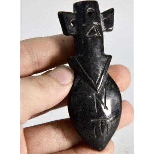 Hongshan culture archaize black iron meteorite sculpture ancient arrow head pendant statue