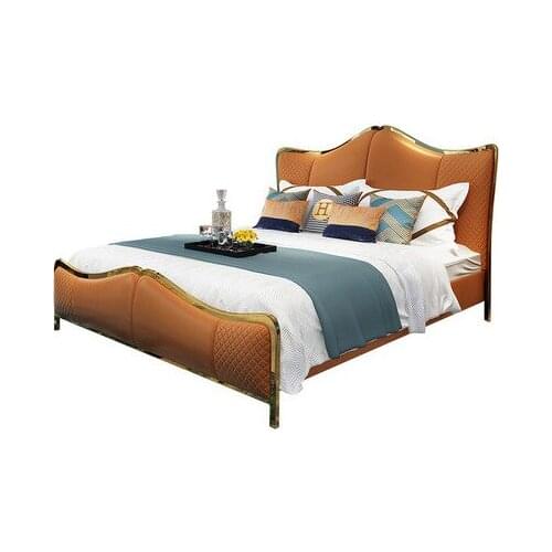 Postmodern light luxury bed leather bed simple double bed master bedroom wedding bed 1.8 meters princess bed furniture