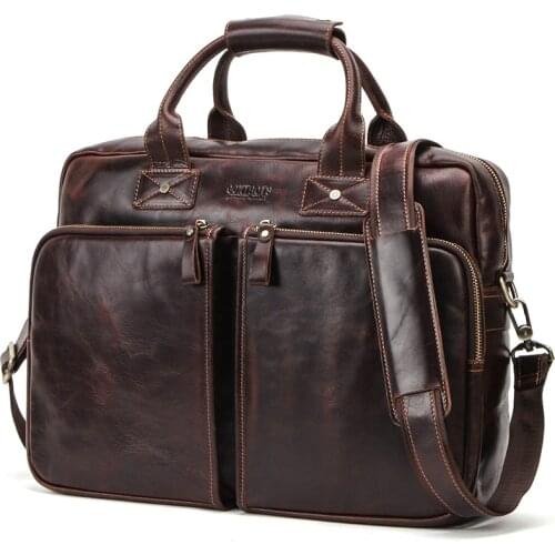 High Quality Men Genuine Leather 15.6" Laptop Bag Business Office Work Handbag Portable Male Shoulder Bags For Macbook Air 15 HP