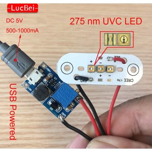275nm UVC LED module for DIY UVC Disinfection lamps With USB power supply board Deep UVC LED violet light sterilization 285nm