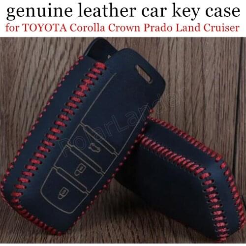 Only Red nice fit for TOYOTA Corolla Crown Prado Land Cruiser Levin Highlander genuine leather car key case cover sewing hand