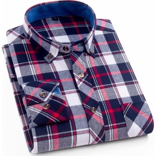 Quality Flannel Shirt Casual Men Plaid Formal Party Shirt Spring Autumn Men Dress Shirts Long Sleeve Slim Fit Cotton Male Shirt