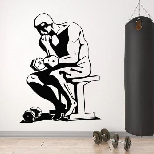 Fitness Club Wall Decal Gym Logo Sport Barbell Workout Muscle Training Interior Decor Vinyl Window Stickers Thinker Mural E196