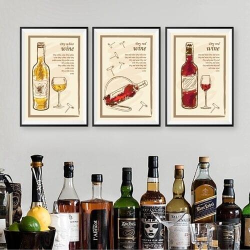 Wine Vintage Posters and Prints Restaurant Wall Art Canvas Painting White Wine & Red Wine Retro Pictures Bar Kitchen Wall Decor