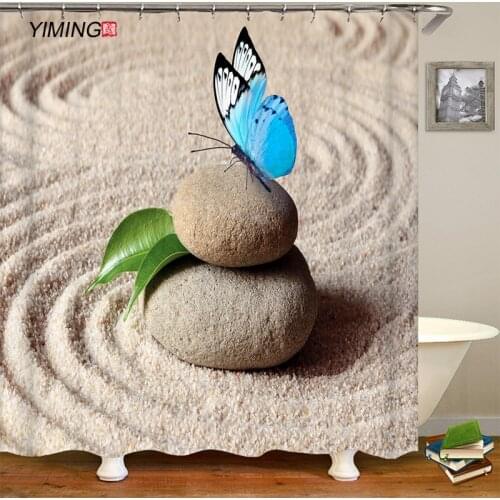 Beautiful 3D butterfly printing on pebbles polyester waterproof shower curtain bathroom curtains home decor curtains with hooks