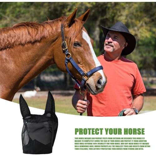Horse Fly Masque With Ears Anti Fly Eye Protector Mesh Sleeve Mesh Horse Anti-Mosquito Mask Horse Head Cover Mesh Masks