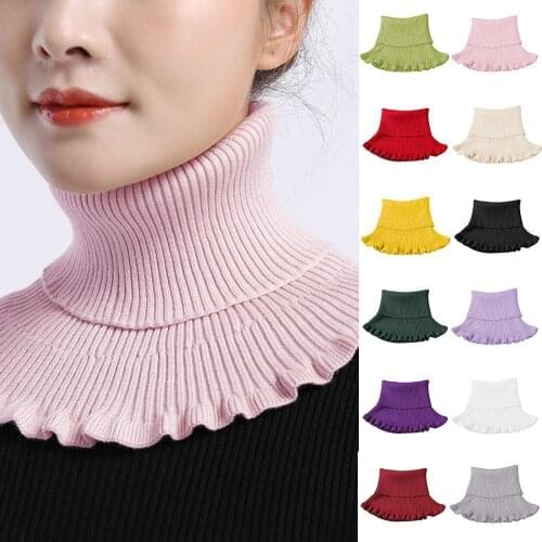 Women Turtleneck Ribbed Knit False False Collar Winter Detachable Scarf Ruffles Dickey Windproof Color Wrap X4Y9