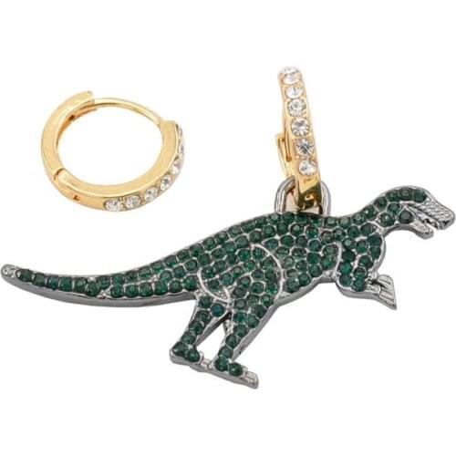 2020 New Creative Unique Crystal Asymmetry Dinosaur Hoop Earrings for Women Girls Fashion Animal Green Earrings Jewelry Gifts