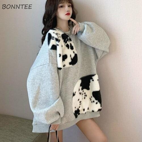 Hoodies Women Autumn Patchwork Oversize O-neck Drop-shoulder Korean Style New Design Chic Streetwear Casual Sweatshirts Female