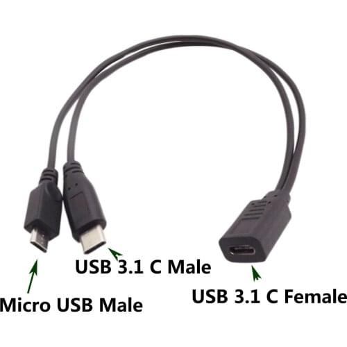 1pcs USB 3.1 C Female to Micro Male & Type-C USB 3.1 Data Charge Splitter Y Cable 32cm(1ft)