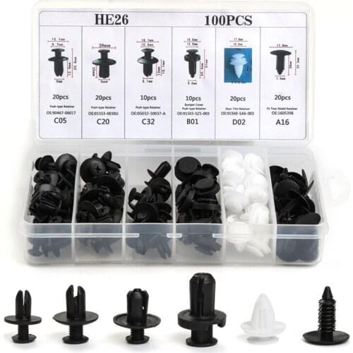 100Pcs 6 Sizes For VW Ford BMW Toyota Car Auto Plastic Door Fender Repair Rivets Screw Clips Fastener Push Pin Assortments Kit