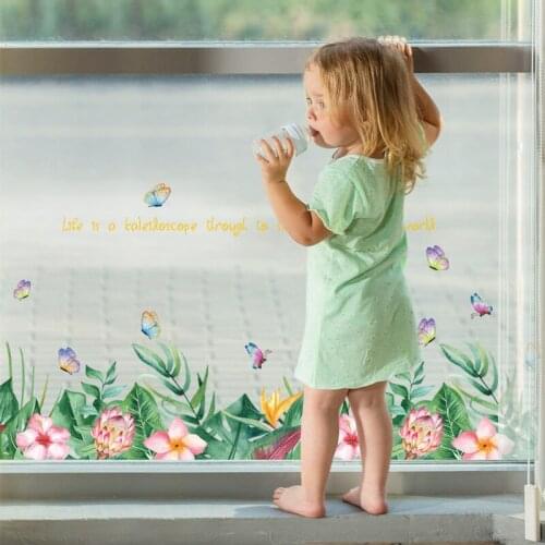 126*50cm Flower Grass Baseboard Art Kitchen Wall Sticker Butterfly Home Decor Nordic Style Room Decoration Waterproof Removable