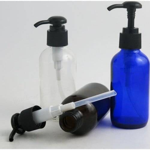 200 x 120ml Big Refillable Boston Round Glass Bottle With Black Lotion Pump 4oz Glass Containers for Cleaning