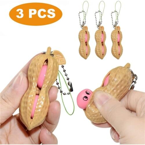 3 Pcs Key Chain Infinite Squeeze Keyring Peanut Pendant Soft Keychains Squishy Peanuts Keychain Stress Relieve Brelok Do Kluczy