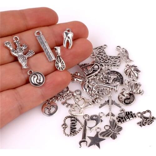 30pcs/lot Mixed Tibetan Silver Plated Star And Horseshoe Charms Finding Ethnic Women Pendientes Pendant Jewelry Supplies