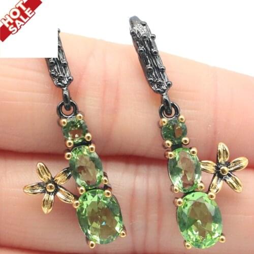 39x13mm Neo-Gothic Vintage Created Violet Tanzanite Kunzite Tsavorite Garnet For Women Cool Black Gold Silver Earring Daily Wear