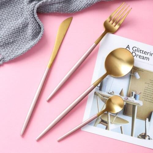 4Pcs/set 304 Stainless Steel Dinner Black Gold Dinnerware Set Knife Fork Spoon Cutlery Set Kitchen Tableware Silverware Sets