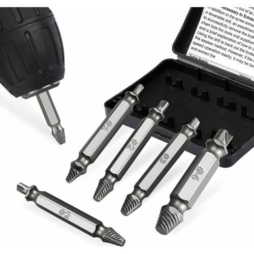 5pcs Damaged Screw Extractor Kit HSS 4341 2-12mm Diameter Stripped Screw Broken Bolt Remover Household Manual Woodworking Tools